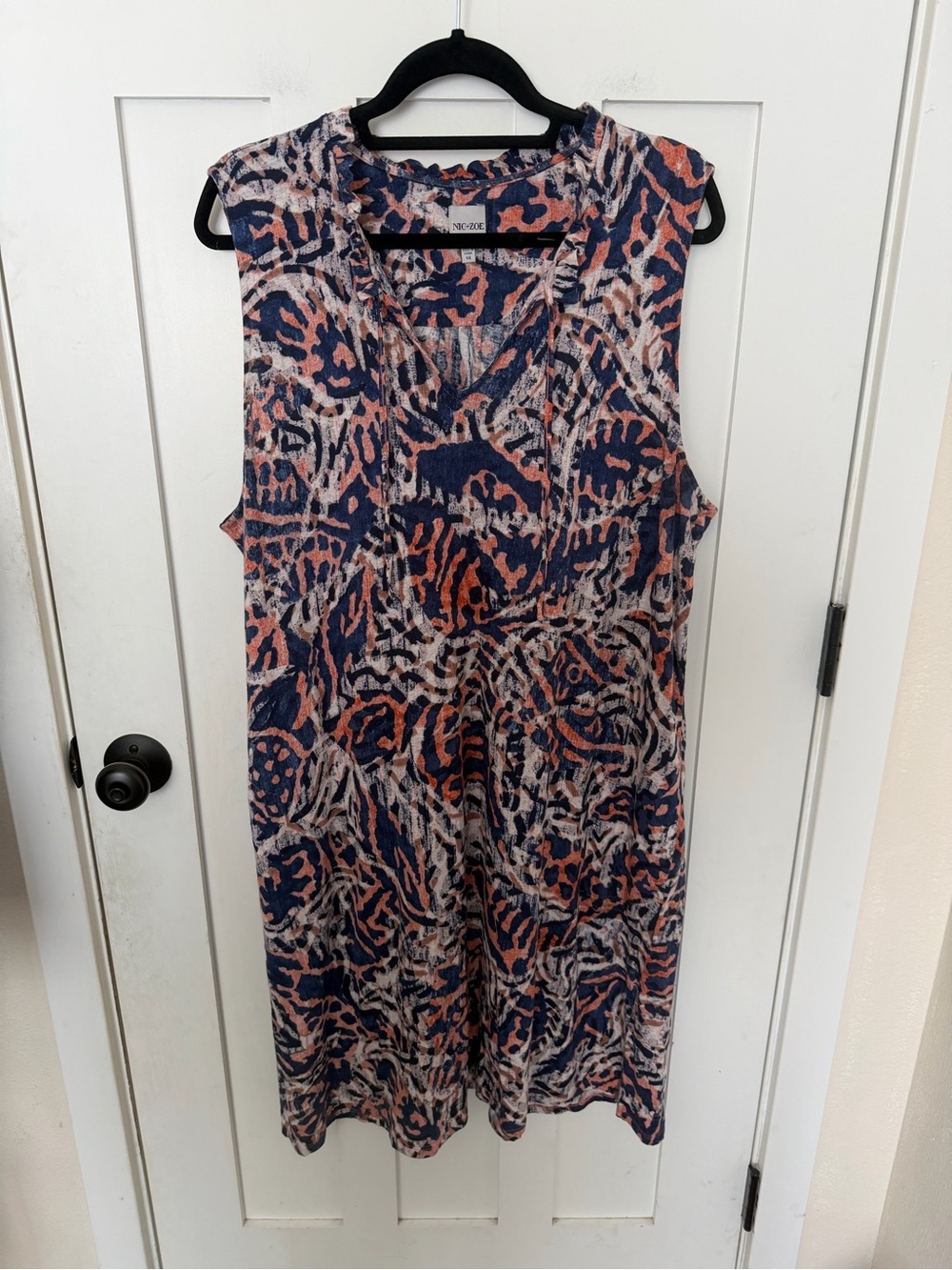 Nic+Zoe Print Sleeveless Linen Blend V Neck A Line Knit Dress plus Size 1X
